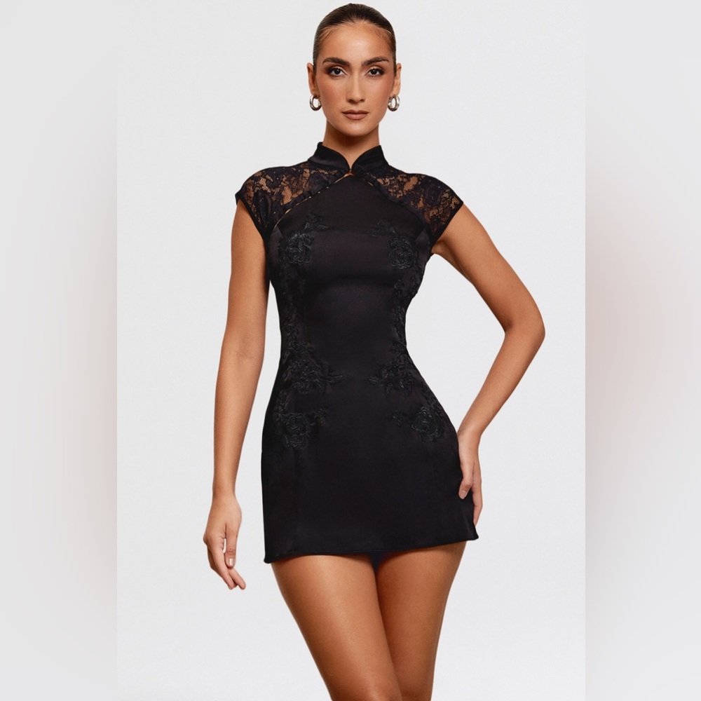 House of CB Thea Black Embroidered Mini Dress - M